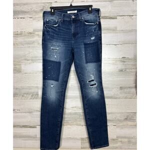 Pacsun mens 30 x 32 stacked skinny blue jean denim boho painted patchwork new
